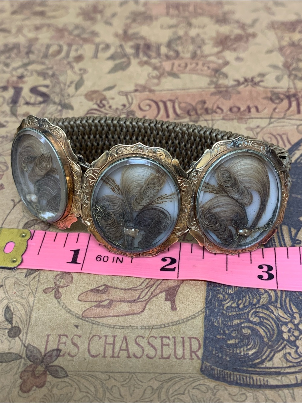 10K Gold Victorian Mourning Bracelet with Hair Band and 3 Hair Filled Lockets - Picture 14 of 15